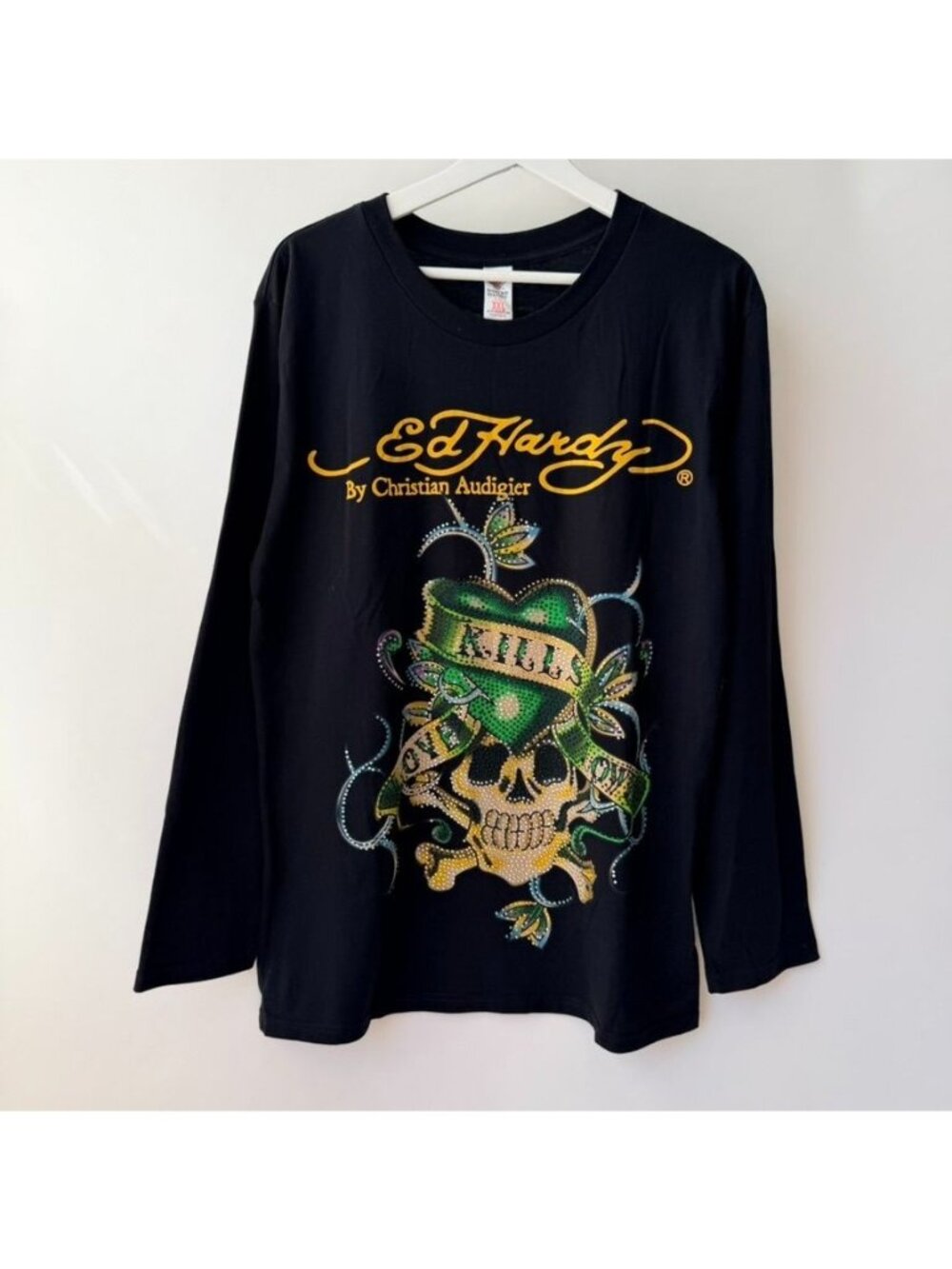 Ed Hardy Love Kills Slowly Skull Long Sleeve T-Shirt Black Men’s XXL